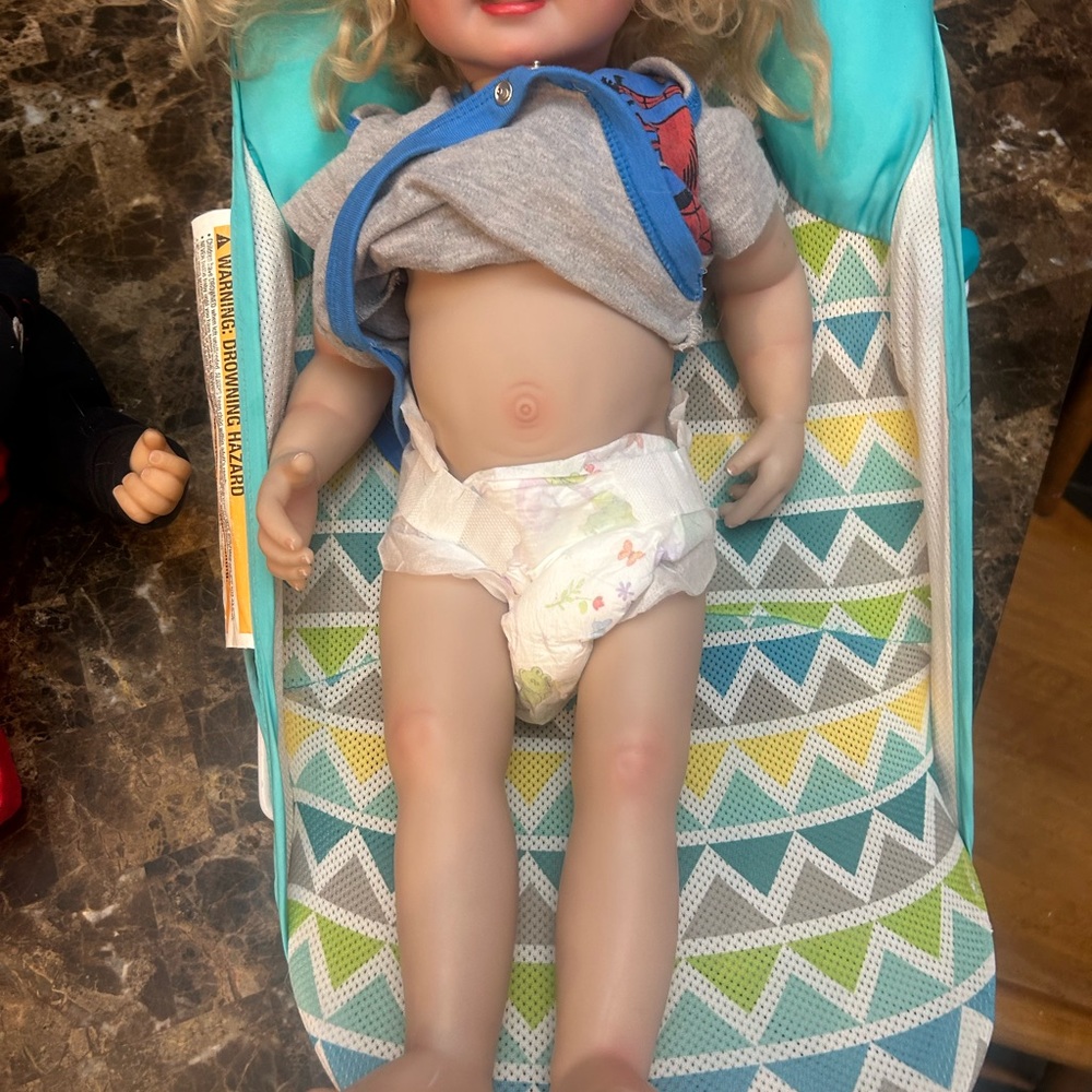 Reborn Blonde Doll with Gray Shirt and Blue Vest
